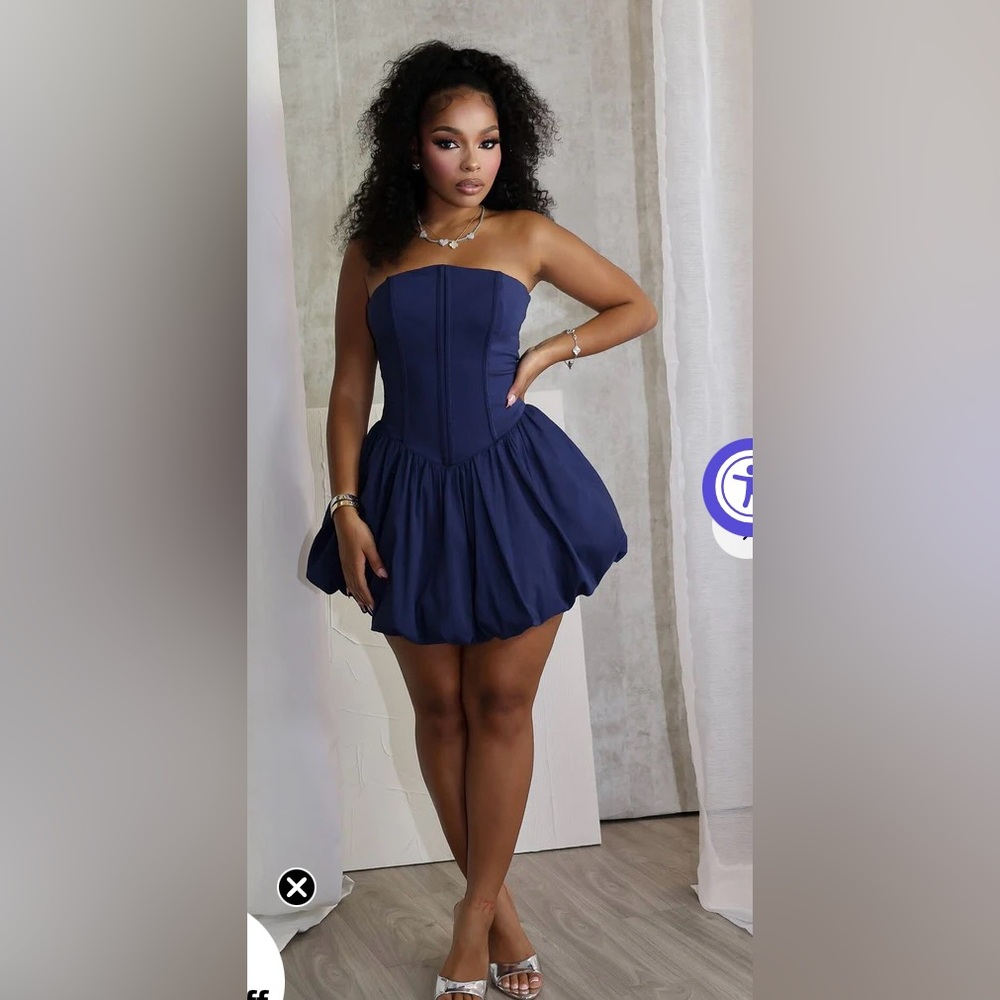 Blue Strapless bubble mini Dress small